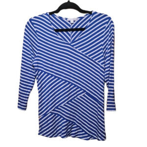 Erin London 3/4 sleeve blue and white Striped top